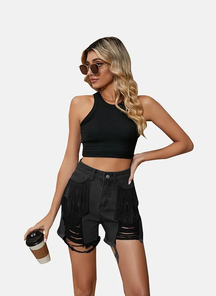 يونيكي Black Mid Rise Plain Regular Fit Shorts