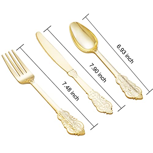 bUCLA 600 Pieces Gold Plastic Silverware - Plastic Gold Utensils - Heavyweight Disposable Cutlery - 200 Forks, 200 Spoons, 200 Knives for Party & Thanksgiving - Image 3