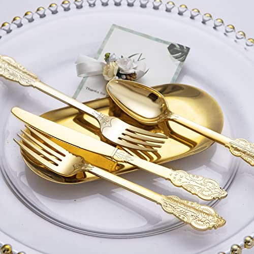 bUCLA 600 Pieces Gold Plastic Silverware - Plastic Gold Utensils - Heavyweight Disposable Cutlery - 200 Forks, 200 Spoons, 200 Knives for Party & Thanksgiving - Image 5
