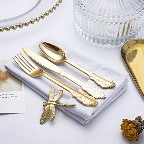 bUCLA 600 Pieces Gold Plastic Silverware - Plastic Gold Utensils - Heavyweight Disposable Cutlery - 200 Forks, 200 Spoons, 200 Knives for Party & Thanksgiving - Image 2
