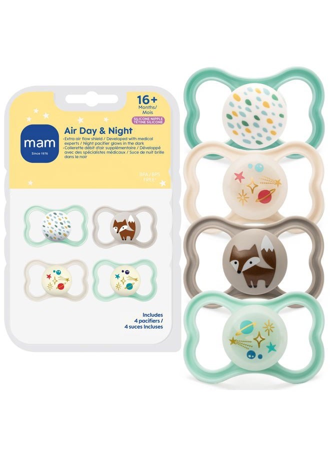 MAM Air Day & Night Baby Pacifier, for Sensitive Skin, Glows in The Dark, 16+ Months, Unisex, 4 Count, (Pack of 1) - Image 1