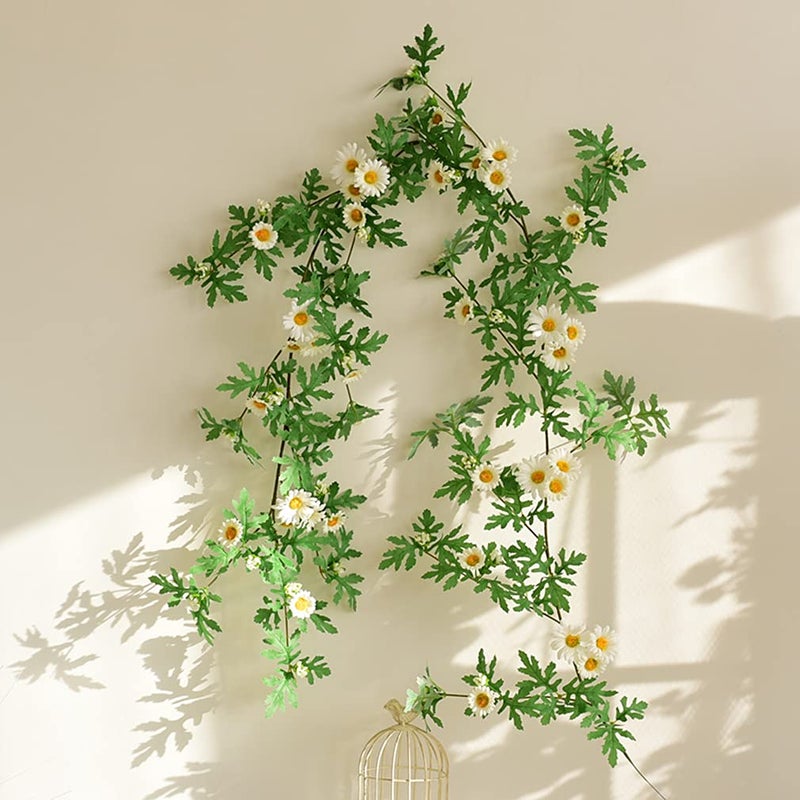 SOMYTING Artificial Daisy Garland Decorative Fake Flower Vine Hanging 5.6Ft Silk Flower Greenery for Home Garden Outdoor Ceremony Wedding Arch Floral Decor (white-2pcs) - Image 4