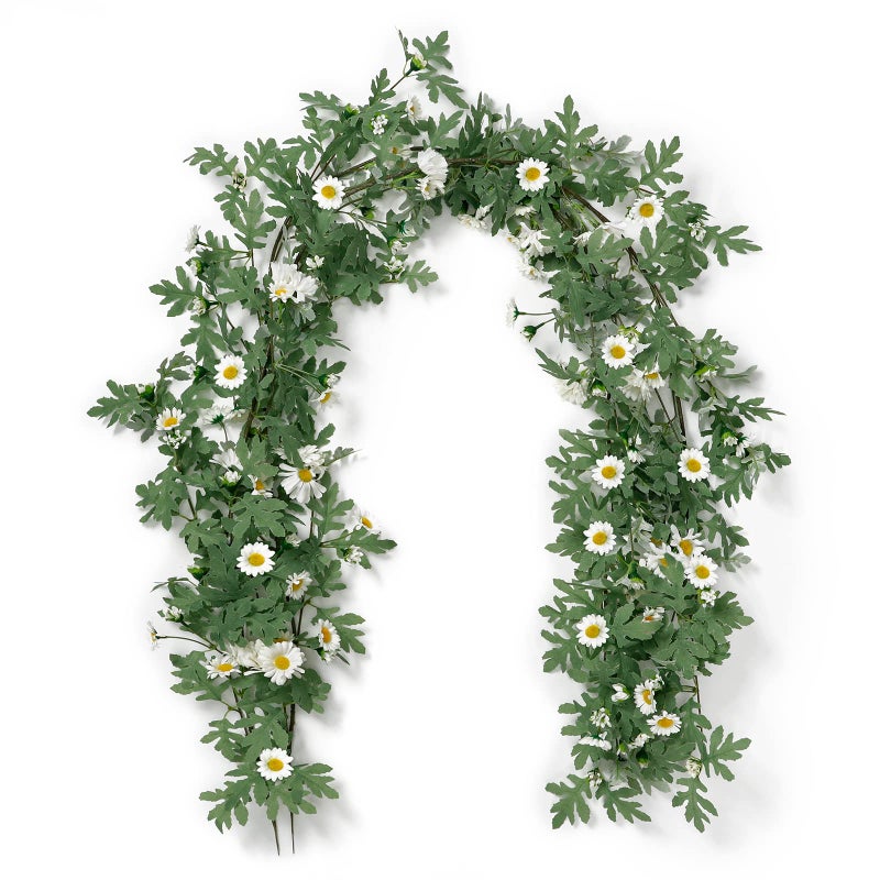 SOMYTING Artificial Daisy Garland Decorative Fake Flower Vine Hanging 5.6Ft Silk Flower Greenery for Home Garden Outdoor Ceremony Wedding Arch Floral Decor (white-2pcs) - Image 1