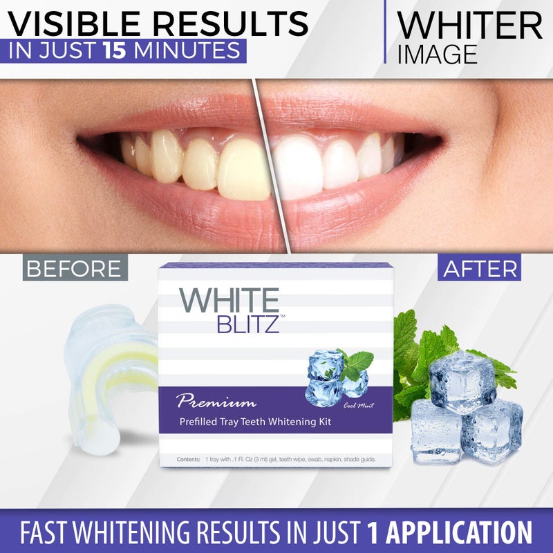 Whiter Image White Blitz Prefilled Teeth Whitening Kit with Vacuum-Sealed Tray, Teeth Whitening Gel + Shade Guide, Cool Mint (3ml) - Image 5