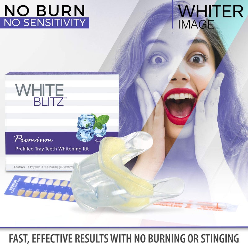Whiter Image White Blitz Prefilled Teeth Whitening Kit with Vacuum-Sealed Tray, Teeth Whitening Gel + Shade Guide, Cool Mint (3ml) - Image 4