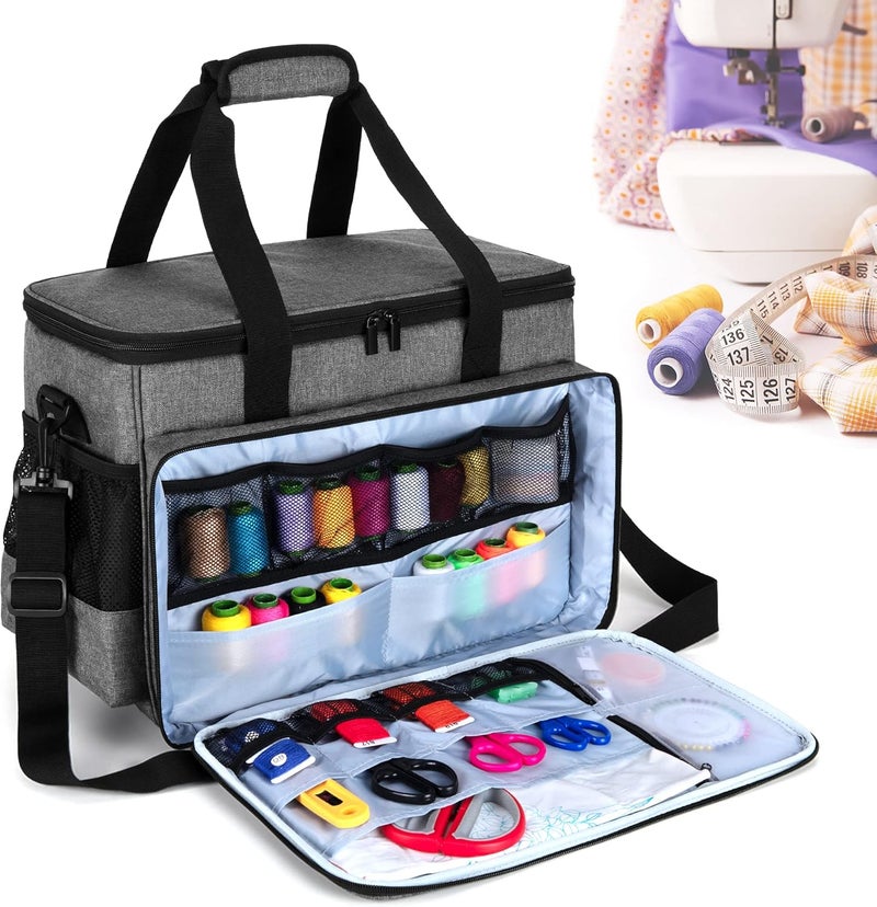 LUXJA Sewing Machine Carrying Bag with Removable Padding Pad, Tote Bag for Sewing Machine and Extra Sewing Accessories, Gray - Image 2
