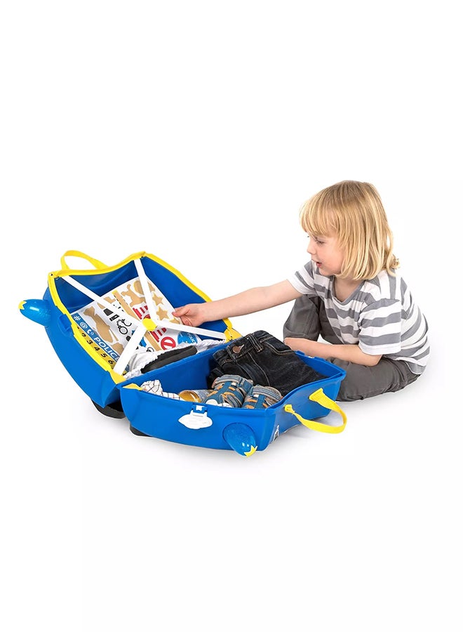 Trunki Percy Police Car Blue Ride-On Suitcase for Children, Lightweight Carry-On Luggage with Wheels, Tow Strap and Travel Storage - Image 4
