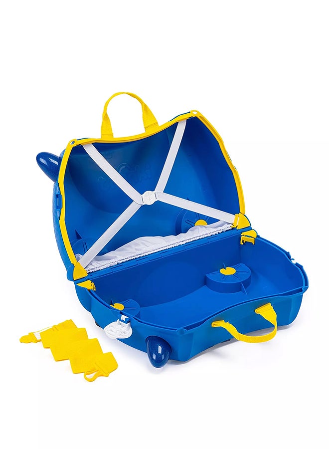 Trunki Percy Police Car Blue Ride-On Suitcase for Children, Lightweight Carry-On Luggage with Wheels, Tow Strap and Travel Storage - Image 2