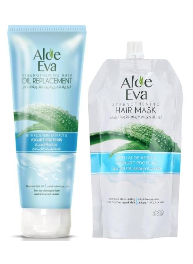 Aloe Eva Hair Mask Pouch with Aloe Vera & Yoghurt Proteins 250gm +Hair Oil Replacement with Aloe Vera & Yoghurt Proteins, 250 ml - Image 1