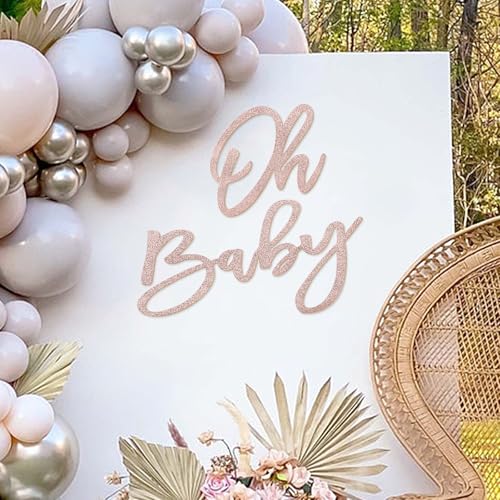 MASTRON Oh Baby Sign for Baby Shower Backdrop Glitter Felt Oh Baby Sign Party Banner Boy Girl Baby Shower Decorations Gender Reveal 1st Birthday Party Photography Background Rose Gold - Image 1