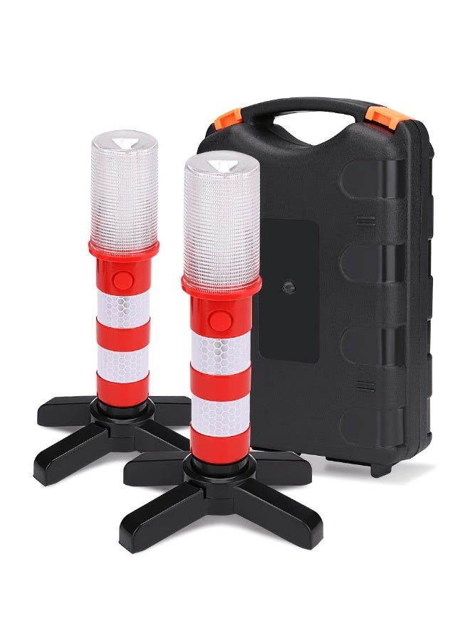 NIBEMINENT LED Road Signal Light 2pcs - Roadside Vehicle and Truck Light with Magnetic Base and Bracket - Includes Solid Storage Case - Safety Beacon Light - Image 1