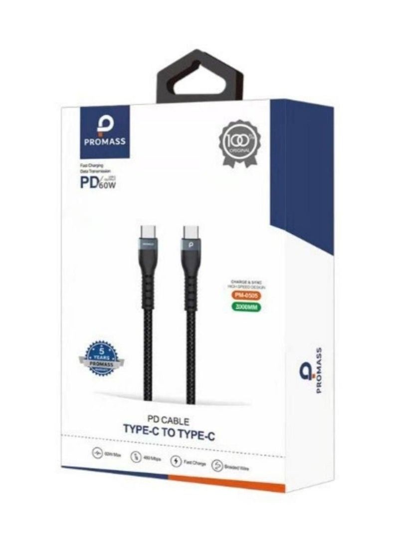 PROMASS Type C charging cable 2 meters anticutting fabric supports 60W fast charging - Image 1