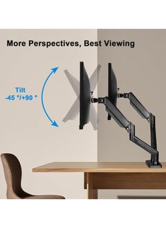 ESSENTIALS 360 Dual Monitor Arm with Gas Spring Monitor Mount Desk Mount Tilt Angle for 13-32 Inch Adjustable Height Load Capacity 10kg VESA 75x75/100x100mm with Grommet And C-Clamp Mounting  - Image 2