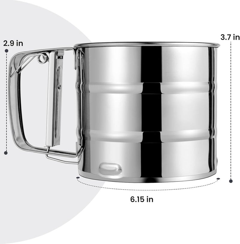 NIYANETAIL Stainless Steel Flour Sifter – Double Layer Fine Mesh Baking Sieve | One-Hand Press Crank for Easy Sifting | Perfect for Flour, Powdered Sugar & Baking Cakes - Image 2