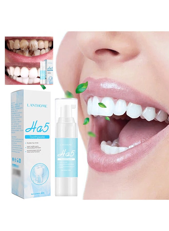 Lanthome - Ha5 Toothpaste，Teeth Whitening Toothpaste, HA5 Hyaluronic Acid Gum Foam Repair Toothpaste, Strong Stain Remover Toothpaste, Toothpaste for Sensitive Teeth, Repair Teeth and Improve Oral Hygiene (Blue-Repair) - Image 1