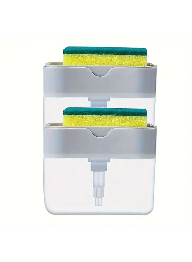 رمادي 2 قطعة مجموعة موزع الصابون القابل لإعادة التعبئة وحامل الإسفنج مع مضخة لمس واحدة - Image 1