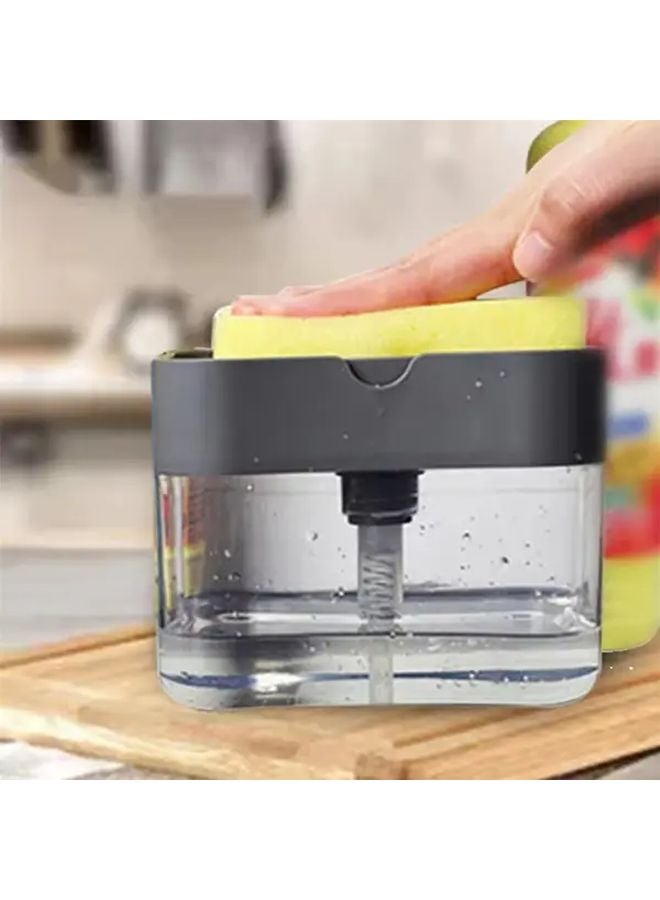 رمادي 2 قطعة مجموعة موزع الصابون القابل لإعادة التعبئة وحامل الإسفنج مع مضخة لمس واحدة - Image 2