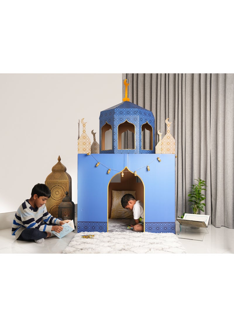 هلالفل بيت لعب من الورق المقوى على شكل مسجد هلال الأزرق | بيت لعب داخلي للأطفال | لعبة تعليمية تفاعلية | سهل التركيب | هدية عيد ميلاد إسلامية | ديكور لغرفة الأطفال | مركز لعب إبداعي - Image 3