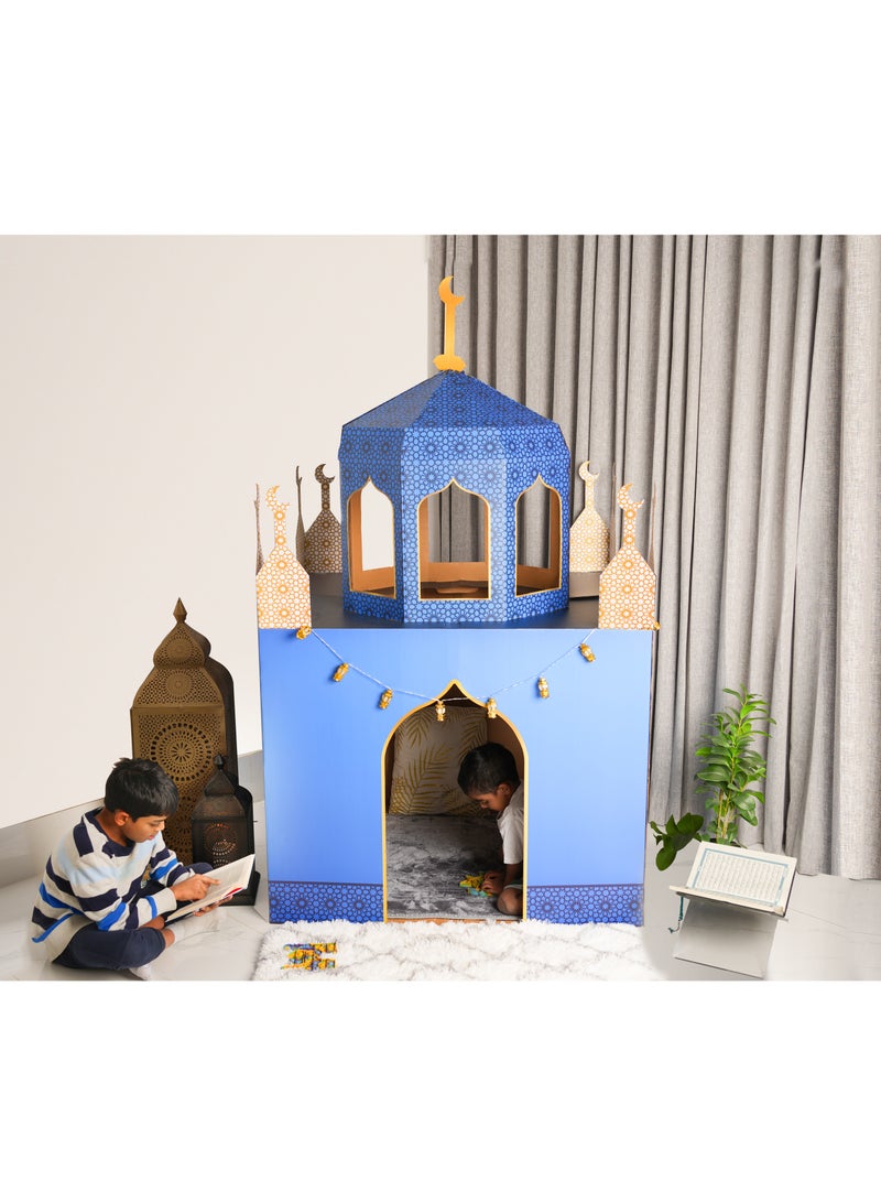 هلالفل بيت لعب من الورق المقوى على شكل مسجد هلال الأزرق | بيت لعب داخلي للأطفال | لعبة تعليمية تفاعلية | سهل التركيب | هدية عيد ميلاد إسلامية | ديكور لغرفة الأطفال | مركز لعب إبداعي - Image 1