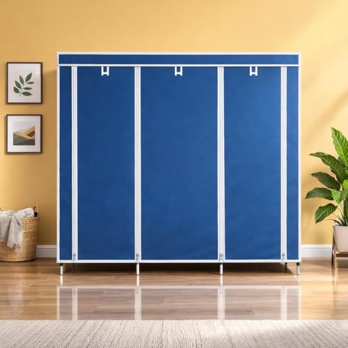 Whitecloud TRANSFORMING HOMES® 12-Shelf Collapsible Wardrobe – Foldable Fabric Almirah for Clothes Storage, Organizer Rack, Blue (Model 88350) - Image 4
