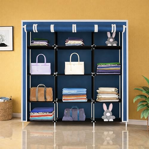 Whitecloud TRANSFORMING HOMES® 12-Shelf Collapsible Wardrobe – Foldable Fabric Almirah for Clothes Storage, Organizer Rack, Blue (Model 88350) - Image 2