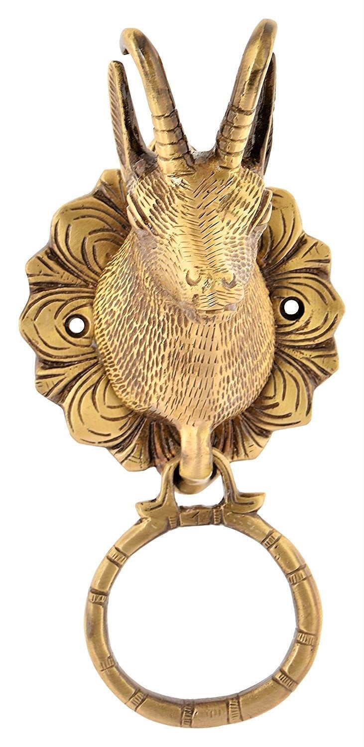 Purpledip Brass Metal Door Knocker Drawer Pull Ring Handle : Antique Design Deer Head Gate Handle (11016) - Image 2