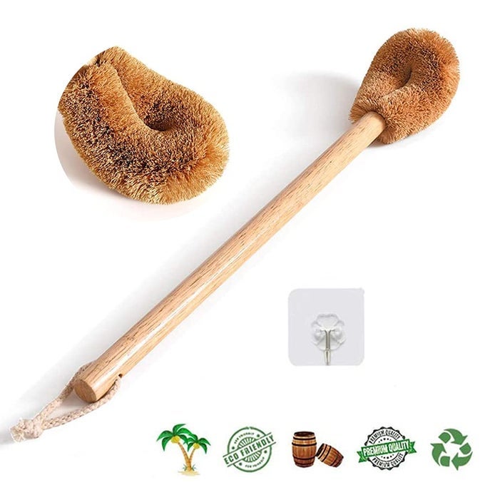 TOILET BRUSH NATURAL COCONUT FIBRE BRUSH HEAD AND RUBBER WOOD HANDLE GREAT FOR BATHROOM