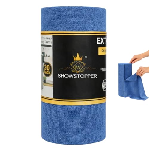 SHOWSTOPPER Microfiber Cleaning Cloth Roll, Reusable Tear Away Microfiber Towels,Washable, Ultra Absorbent, Rags Cleaning, Dishcloths, Cleaning Cloth for Car, Home or Kitchen. (DENIM BLUE, 25cm X 25cm) - Image 1