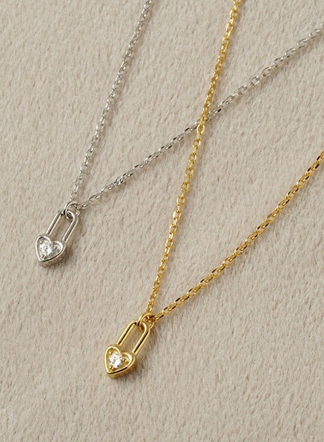 DUNISO Love Lock Necklace 925 Sterling Silver Choker Necklace 14 k Gold-Plated Love Lock Choker Chain Pendant Necklace Simple Necklace Chain Jewelry for Women Teen Girls - Image 4