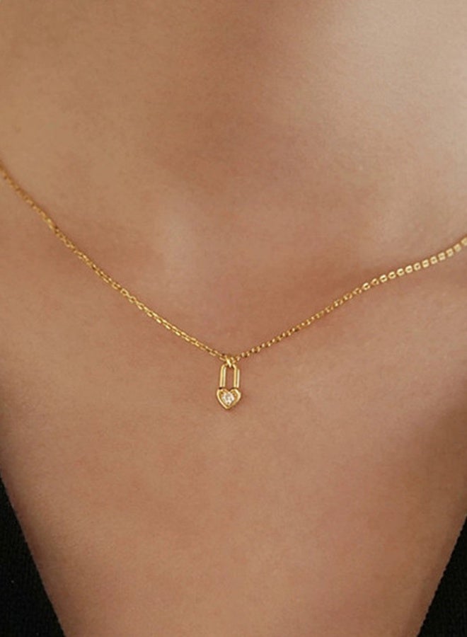 DUNISO Love Lock Necklace 925 Sterling Silver Choker Necklace 14 k Gold-Plated Love Lock Choker Chain Pendant Necklace Simple Necklace Chain Jewelry for Women Teen Girls - Image 2