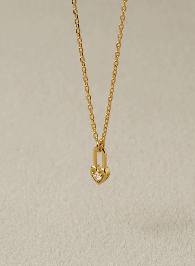 DUNISO Love Lock Necklace 925 Sterling Silver Choker Necklace 14 k Gold-Plated Love Lock Choker Chain Pendant Necklace Simple Necklace Chain Jewelry for Women Teen Girls - Image 3