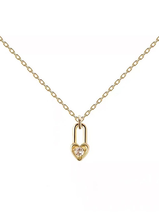 DUNISO Love Lock Necklace 925 Sterling Silver Choker Necklace 14 k Gold-Plated Love Lock Choker Chain Pendant Necklace Simple Necklace Chain Jewelry for Women Teen Girls - Image 5