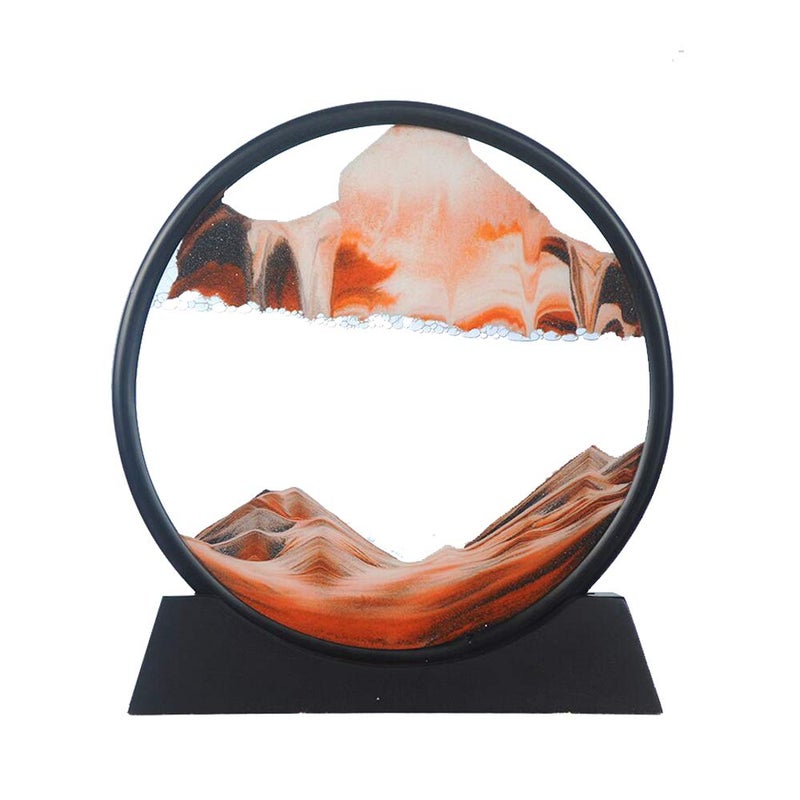 Aoderun Moving Sand Art Picture Round Glass 3D Deep Sea Sandscape in Motion Display Flowing Sand Frame Relaxing Desktop Home Office Work Decor 12 Orange