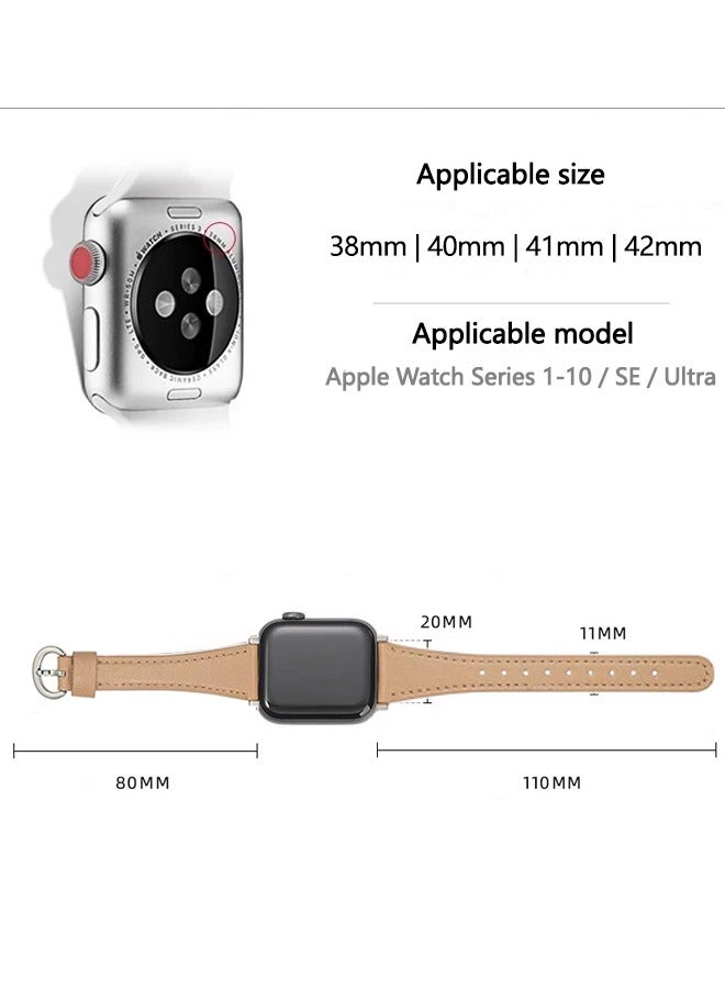Leather Strap for Apple Watches, Compatible with Apple Watch Band 38mm 40mm 41mm 42mm Women, Top Grain Genuine Leather Strap Thin Watch Wristband for iWatch Series10 9 8 7 6 5 4 3 2 1 SE Ultra 2 ,Khaki﻿ - Image 5