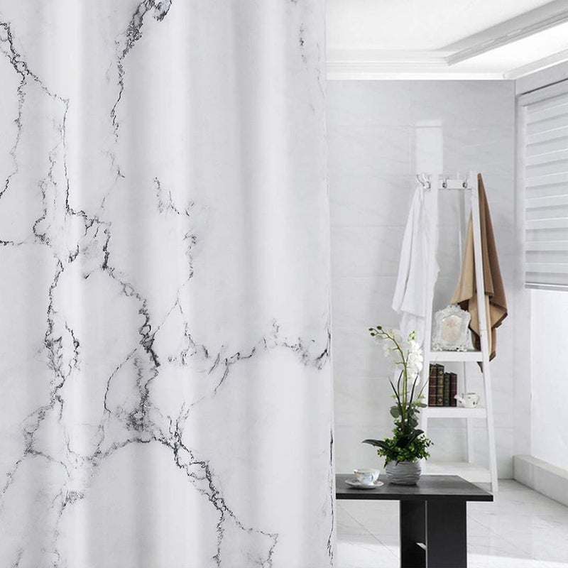 Marble pattern waterproof shower curtain 3D digital printing polyester bathroom curtain with 12 shower curtain hanging rings suitable for bathtub and shower area - Image 4