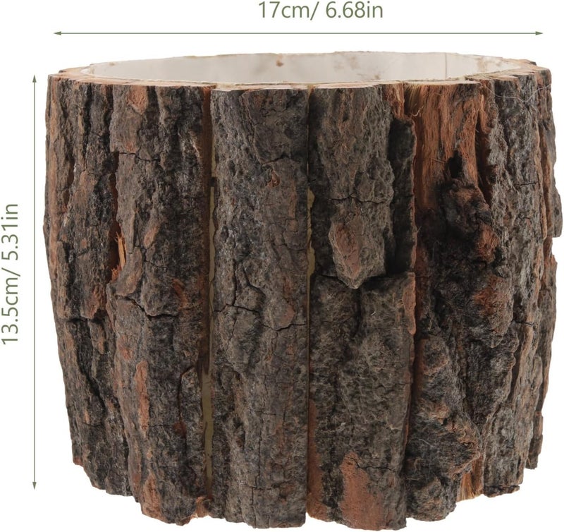 Yardwe Home Decor Flower Pot Made of Wooden Bark Natural Tree Trunk Succulent Planter Rustic Tree Stump Design Cactus Flower Pot for Garden Balcony Decoration 17 cm Plant Pots - Image 3