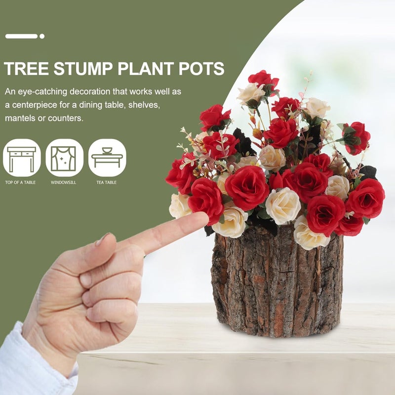 Yardwe Home Decor Flower Pot Made of Wooden Bark Natural Tree Trunk Succulent Planter Rustic Tree Stump Design Cactus Flower Pot for Garden Balcony Decoration 17 cm Plant Pots - Image 4
