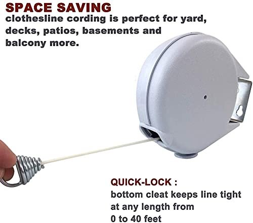 UNIQUE CART Retractable Clothesline - Portable Heavy Duty Indoor and Outdoor Single Clothes Drying Rack - 40 Feet PVC Retracting Clothes Line with Wall Mount Hang The Wet Dry Clothing Laundry - Image 3