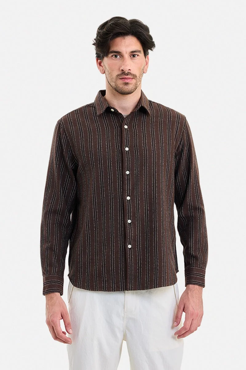 SNITCH Brown Striped Long Sleeve Regular Fit Shirt