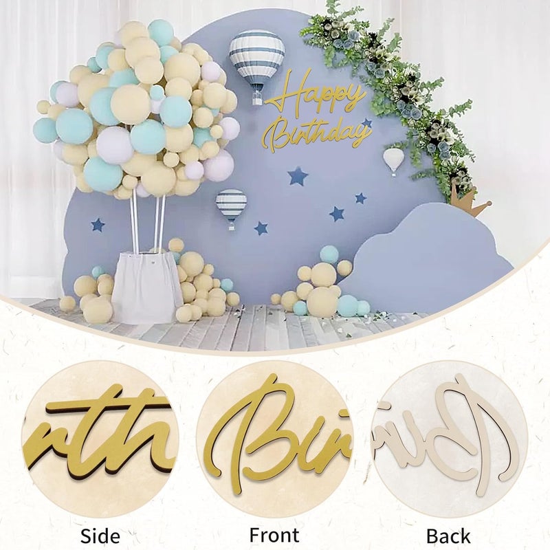 Happy Birthday Wooden Sign for Backdrop Gold Cutout Letters Plaque Happy Birthday Letters Sign for Balloon Arch Backdrop Birthday Party Baby Shower Photography Background Decorations - Gold - Image 3