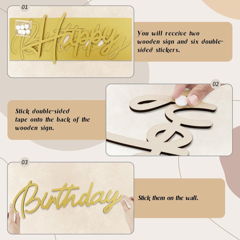 Happy Birthday Wooden Sign for Backdrop Gold Cutout Letters Plaque Happy Birthday Letters Sign for Balloon Arch Backdrop Birthday Party Baby Shower Photography Background Decorations - Gold - Image 4