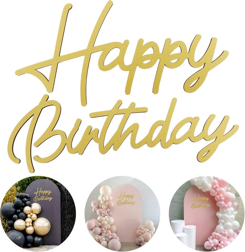 Happy Birthday Wooden Sign for Backdrop Gold Cutout Letters Plaque Happy Birthday Letters Sign for Balloon Arch Backdrop Birthday Party Baby Shower Photography Background Decorations - Gold - Image 1