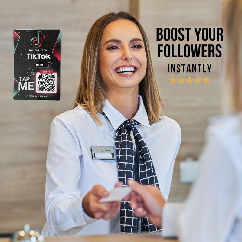 Upgraving Reusable Followers Tap Sticker for TikTok with QR & NFC Tap - Compatible with iPhone and Android - Follow us on TikTok- Powered by (1 Sticker) - Image 4