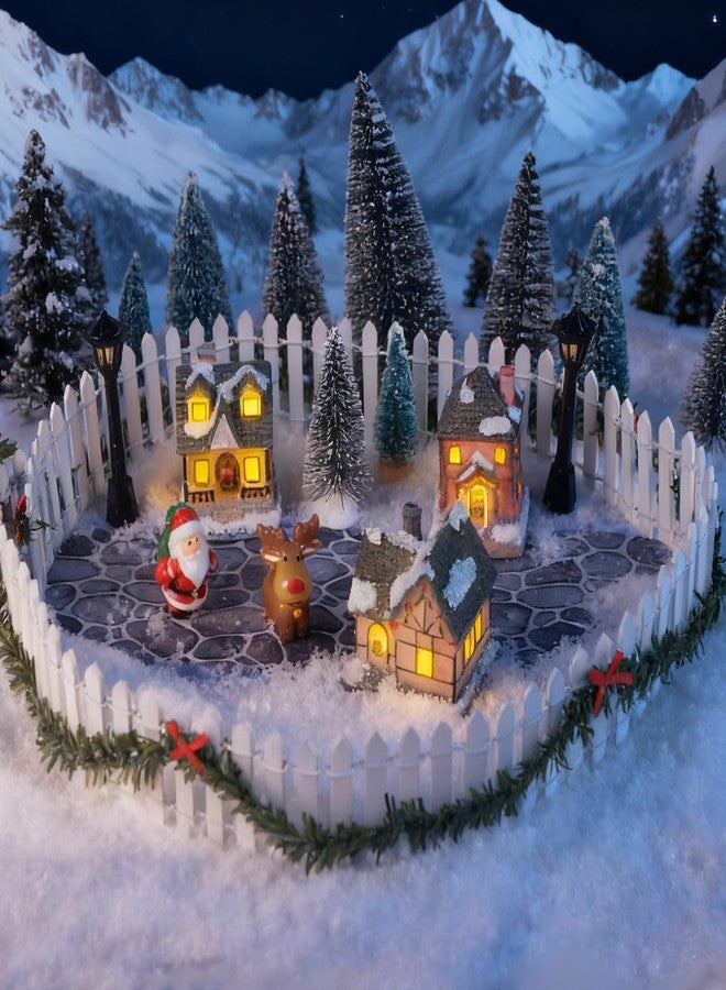 succulentlovers 4PCS Christmas Village Accessories Sets, 2PCS 4.7" x 47.2"Christmas Village Brick Snow Road Street Mat & 2PCS 35"Wooden Picket Fence,Villages Landscape Road Mats Decoration for DIY Miniature Landscape - Image 5