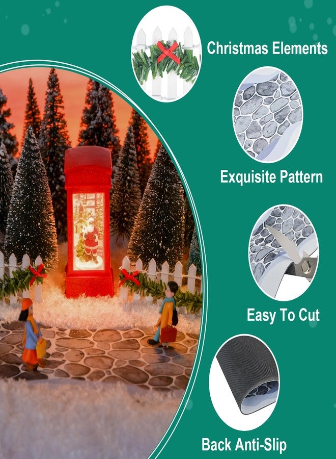succulentlovers 4PCS Christmas Village Accessories Sets, 2PCS 4.7" x 47.2"Christmas Village Brick Snow Road Street Mat & 2PCS 35"Wooden Picket Fence,Villages Landscape Road Mats Decoration for DIY Miniature Landscape - Image 3