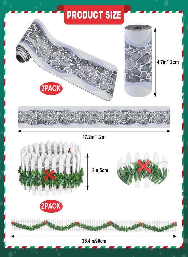 succulentlovers 4PCS Christmas Village Accessories Sets, 2PCS 4.7" x 47.2"Christmas Village Brick Snow Road Street Mat & 2PCS 35"Wooden Picket Fence,Villages Landscape Road Mats Decoration for DIY Miniature Landscape - Image 2