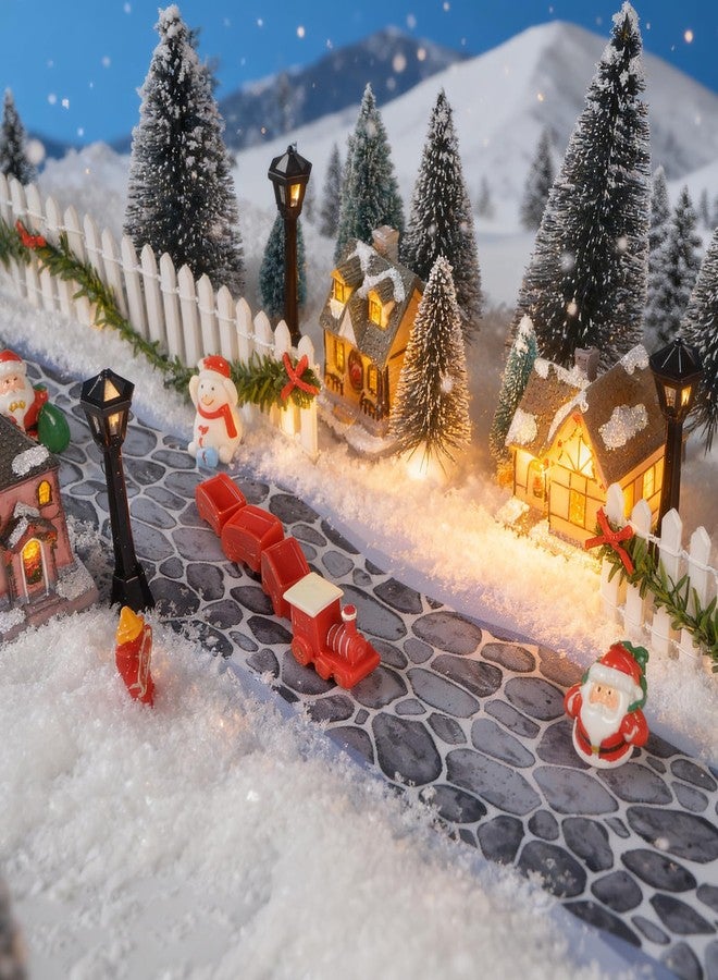 succulentlovers 4PCS Christmas Village Accessories Sets, 2PCS 4.7" x 47.2"Christmas Village Brick Snow Road Street Mat & 2PCS 35"Wooden Picket Fence,Villages Landscape Road Mats Decoration for DIY Miniature Landscape - Image 4