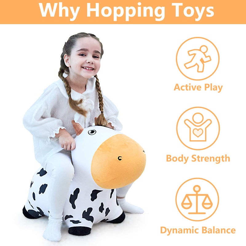 iPlay, iLearn Bouncy Pals Dairy Cow Hopping Horse, Plush Inflatable Animal Hopper, Indoor n Outdoor Ride on Jumping Bounce Toys, Birthday Gift for 18 Months 2 3 4 5 Year Old Kids Toddlers Boys Girls - Image 2