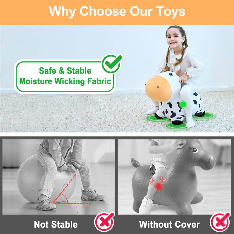 iPlay, iLearn Bouncy Pals Dairy Cow Hopping Horse, Plush Inflatable Animal Hopper, Indoor n Outdoor Ride on Jumping Bounce Toys, Birthday Gift for 18 Months 2 3 4 5 Year Old Kids Toddlers Boys Girls - Image 4
