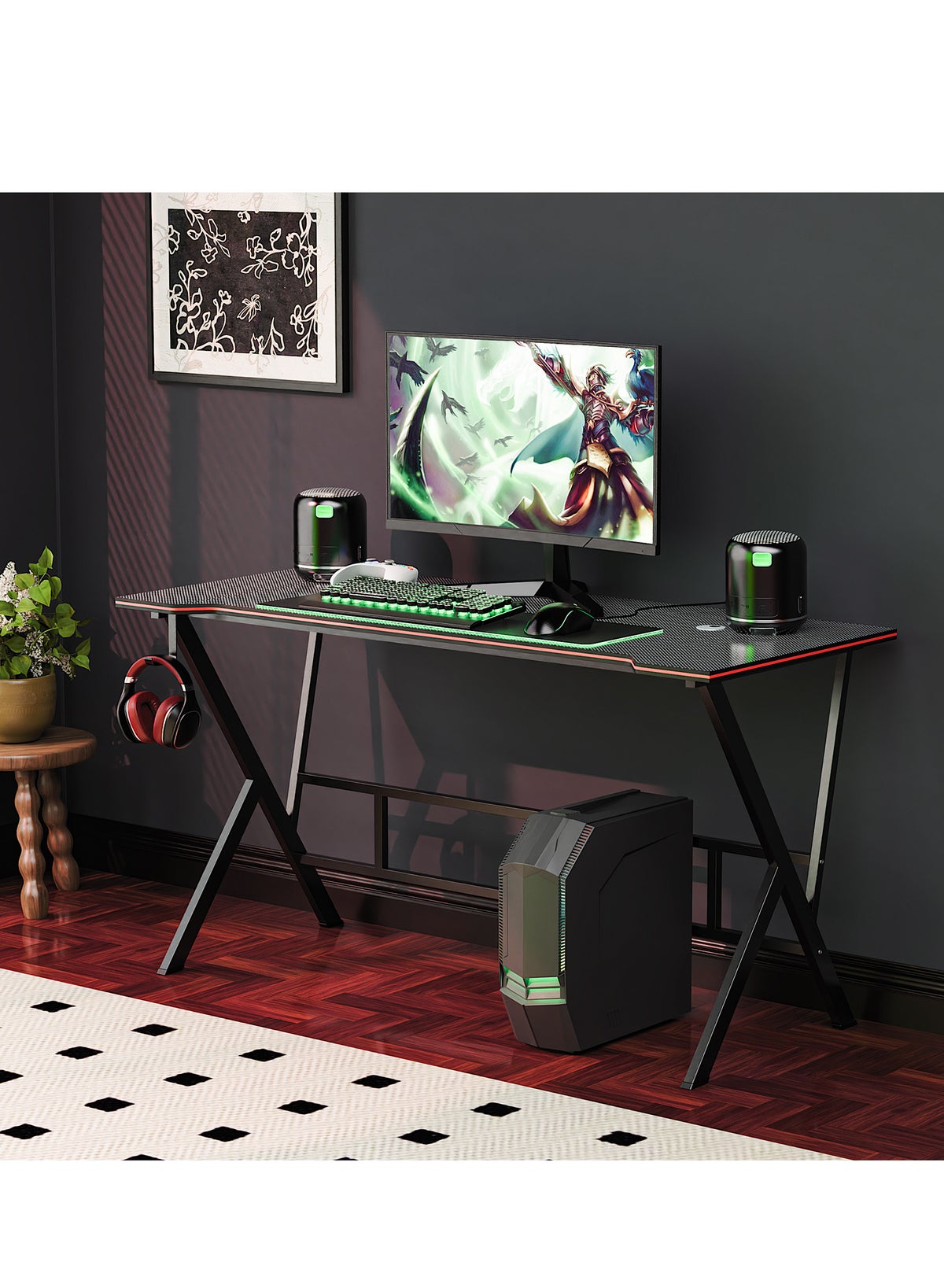 Computer Desk Riyadh ZERIFAM Gaming Desk Desktop Computer Desk with Three Layer Storage Rack ...